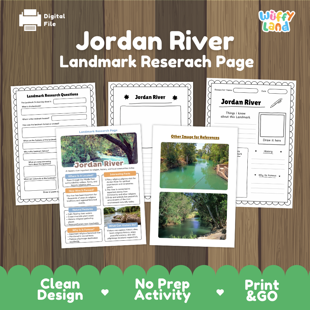 Jordan River Landmark Research Page Worksheets and Fact Sheet