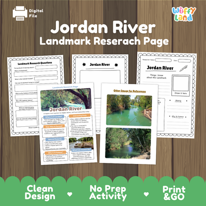 Jordan River Landmark Research Page Worksheets and Fact Sheet