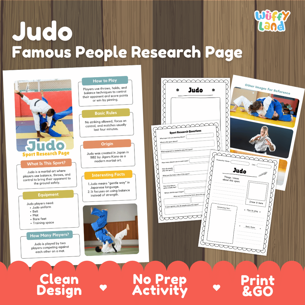 Judo Sport Research Project Worksheets and Fact Sheet