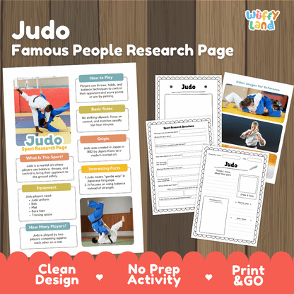 Judo Sport Research Project Worksheets and Fact Sheet