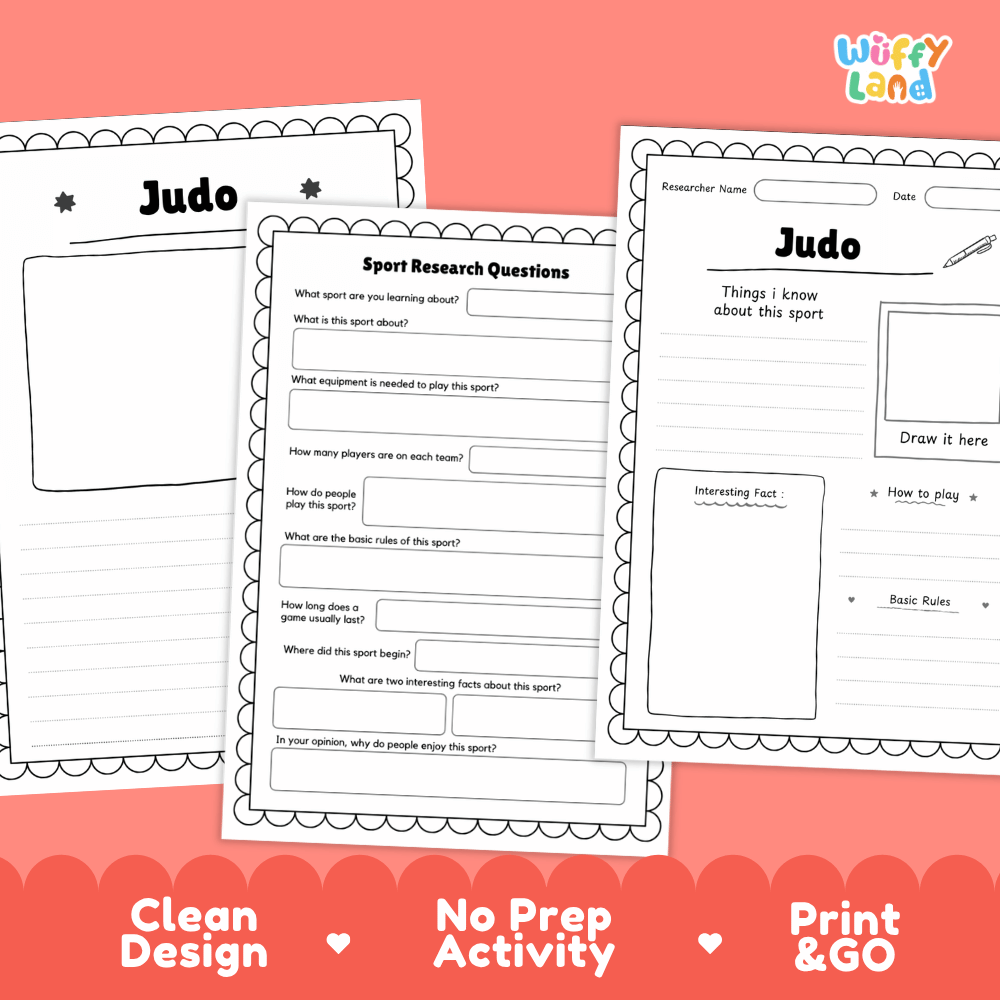 Judo Sport Research Project Worksheets and Fact Sheet