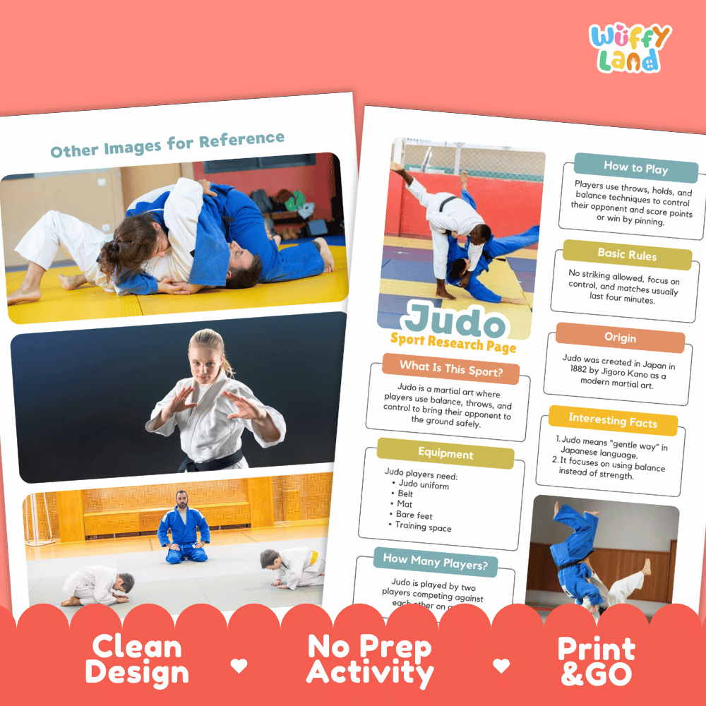 Judo Sport Research Project Worksheets and Fact Sheet