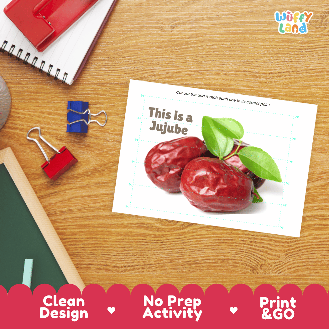 Jujube Cut and Match Activity Worksheets | Nuts and Dried Fruits Puzzle Printables