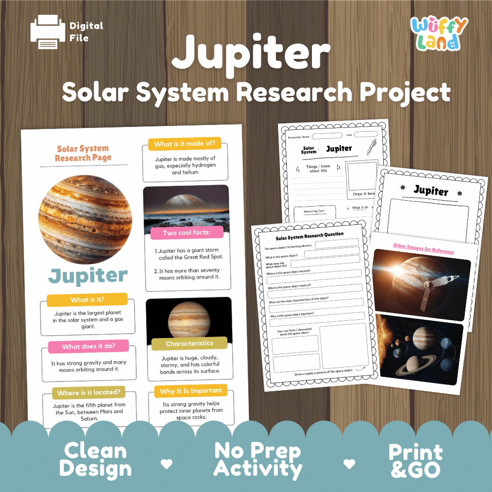 Jupiter Solar System Research Project Worksheets and Fact Sheet