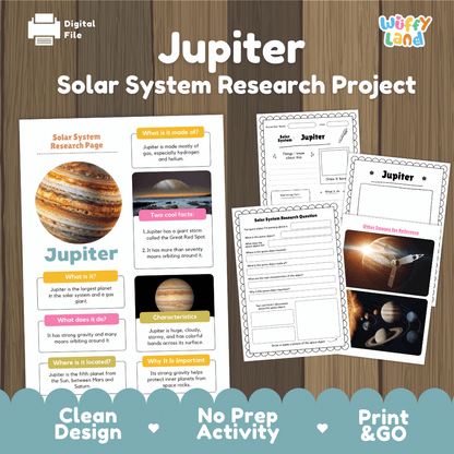 Jupiter Solar System Research Project Worksheets and Fact Sheet