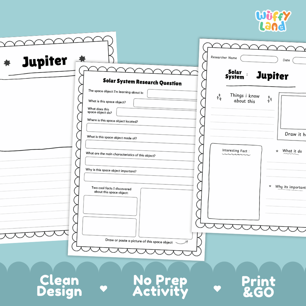 Jupiter Solar System Research Project Worksheets and Fact Sheet
