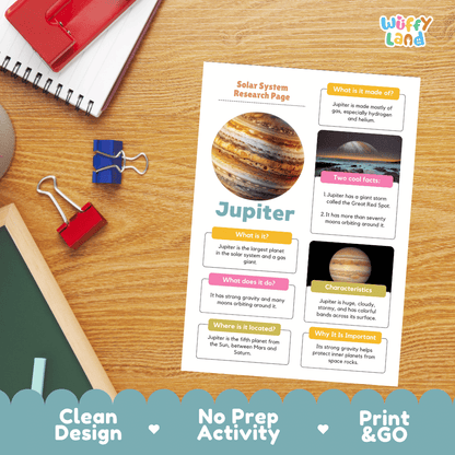 Jupiter Solar System Research Project Worksheets and Fact Sheet