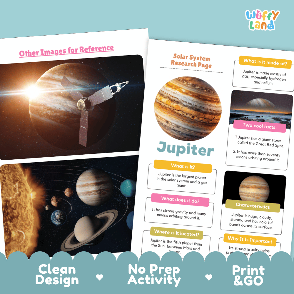 Jupiter Solar System Research Project Worksheets and Fact Sheet