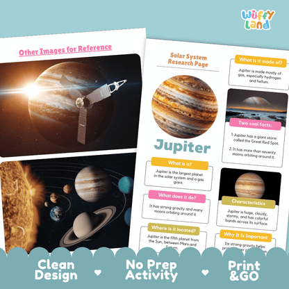 Jupiter Solar System Research Project Worksheets and Fact Sheet