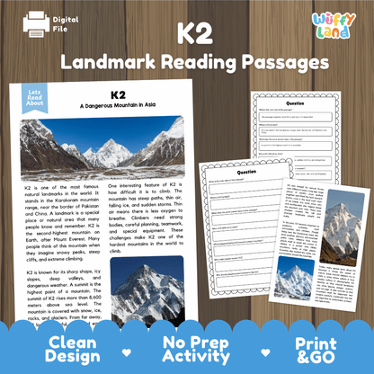 K2 Landmark Reading Passages and Comprehension Worksheets