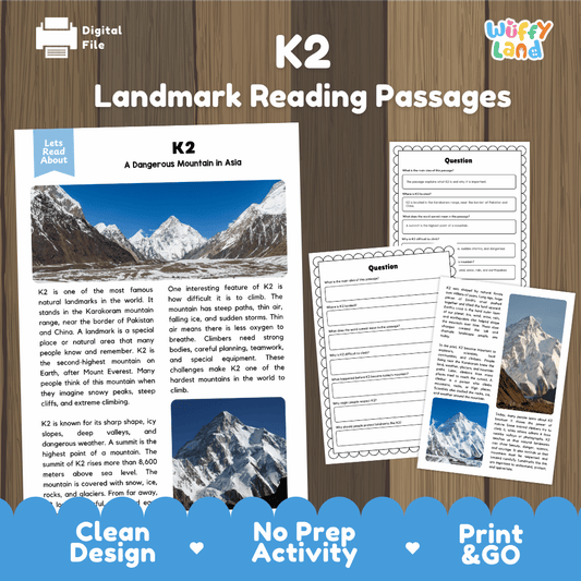 K2 Landmark Reading Passages and Comprehension Worksheets