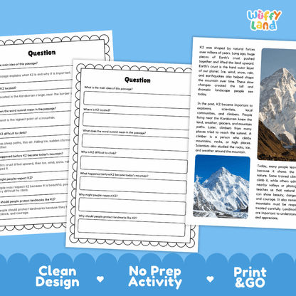 K2 Landmark Reading Passages and Comprehension Worksheets
