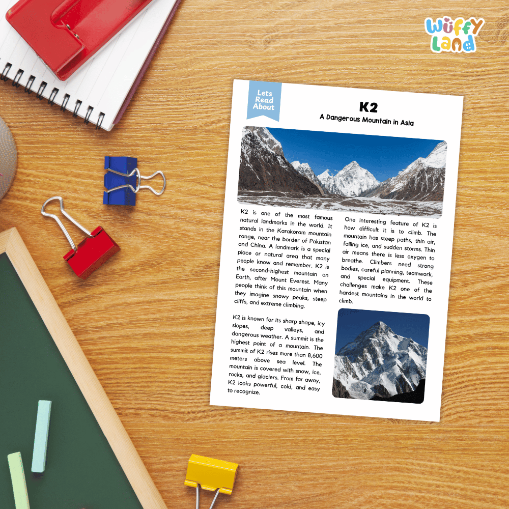 K2 Landmark Reading Passages and Comprehension Worksheets