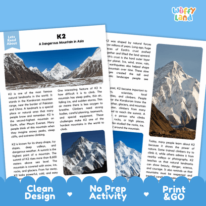 K2 Landmark Reading Passages and Comprehension Worksheets