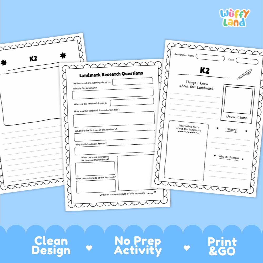 K2 Landmark Research Page Worksheets and Fact Sheet