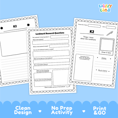 K2 Landmark Research Page Worksheets and Fact Sheet