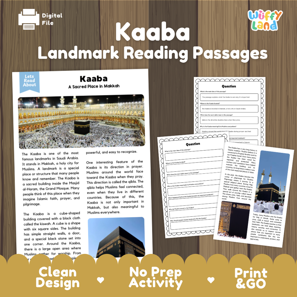 Kaaba Landmark Reading Passages and Comprehension Questions Worksheets