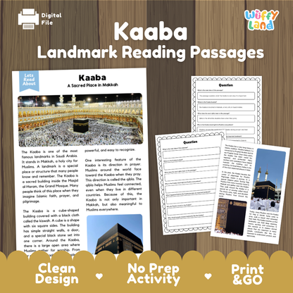 Kaaba Landmark Reading Passages and Comprehension Questions Worksheets