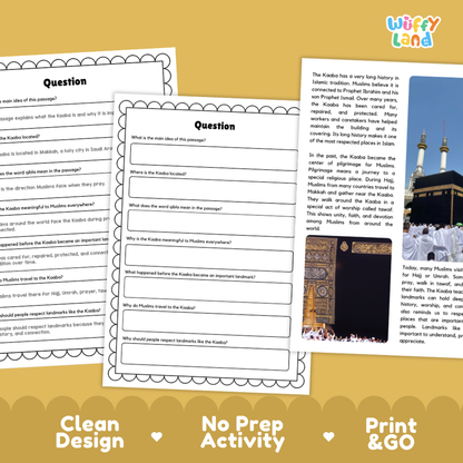 Kaaba Landmark Reading Passages and Comprehension Questions Worksheets