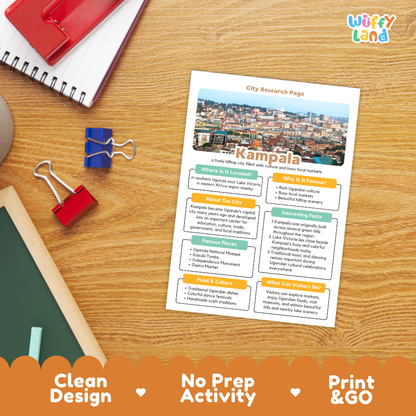 Kampala City Research Project Worksheets and Fact Page Activity