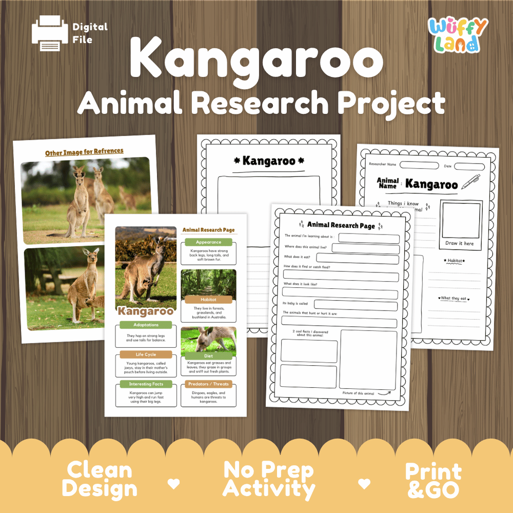 Kangaroo Animal Research Project | Informational Writing & Science Worksheets