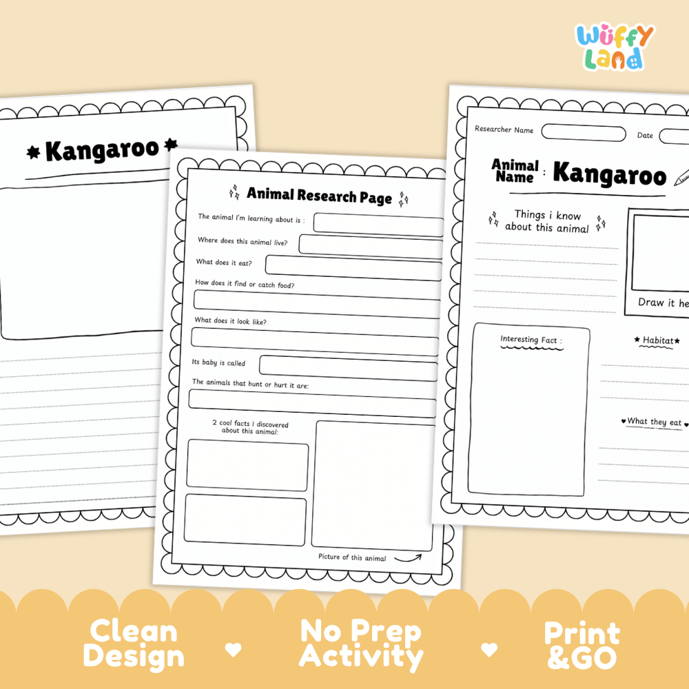 Kangaroo Animal Research Project | Informational Writing & Science Worksheets