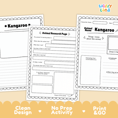 Kangaroo Animal Research Project | Informational Writing & Science Worksheets