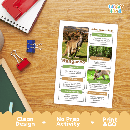 Kangaroo Animal Research Project | Informational Writing & Science Worksheets