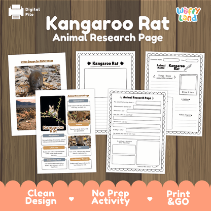 Kangaroo Rat Animal Research Page Worksheets and Fact Sheet Activity