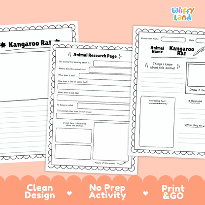 Kangaroo Rat Animal Research Page Worksheets and Fact Sheet Activity
