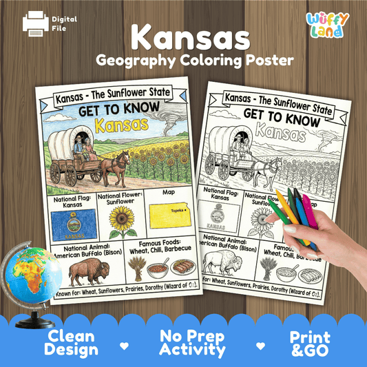 Kansas Geography Coloring Poster Worksheets