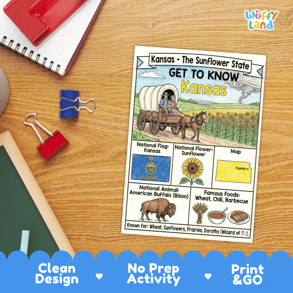 Kansas Geography Coloring Poster Worksheets