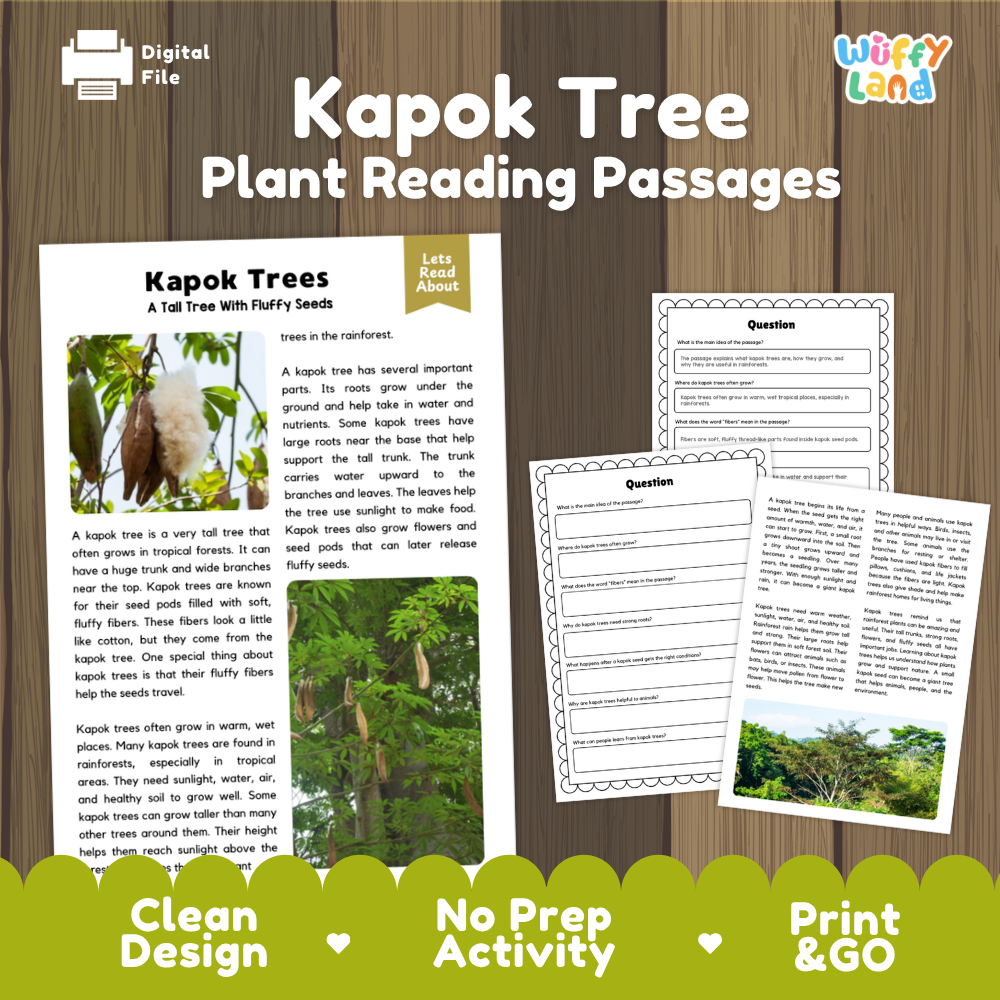 Kapok Tree Plant Reading Passages Worksheets and Comprehension Activity