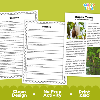 Kapok Tree Plant Reading Passages Worksheets and Comprehension Activity