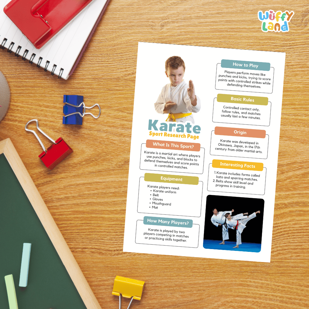 Karate Sport Research Project Worksheets and Fact Sheet