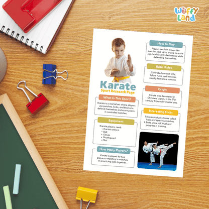 Karate Sport Research Project Worksheets and Fact Sheet