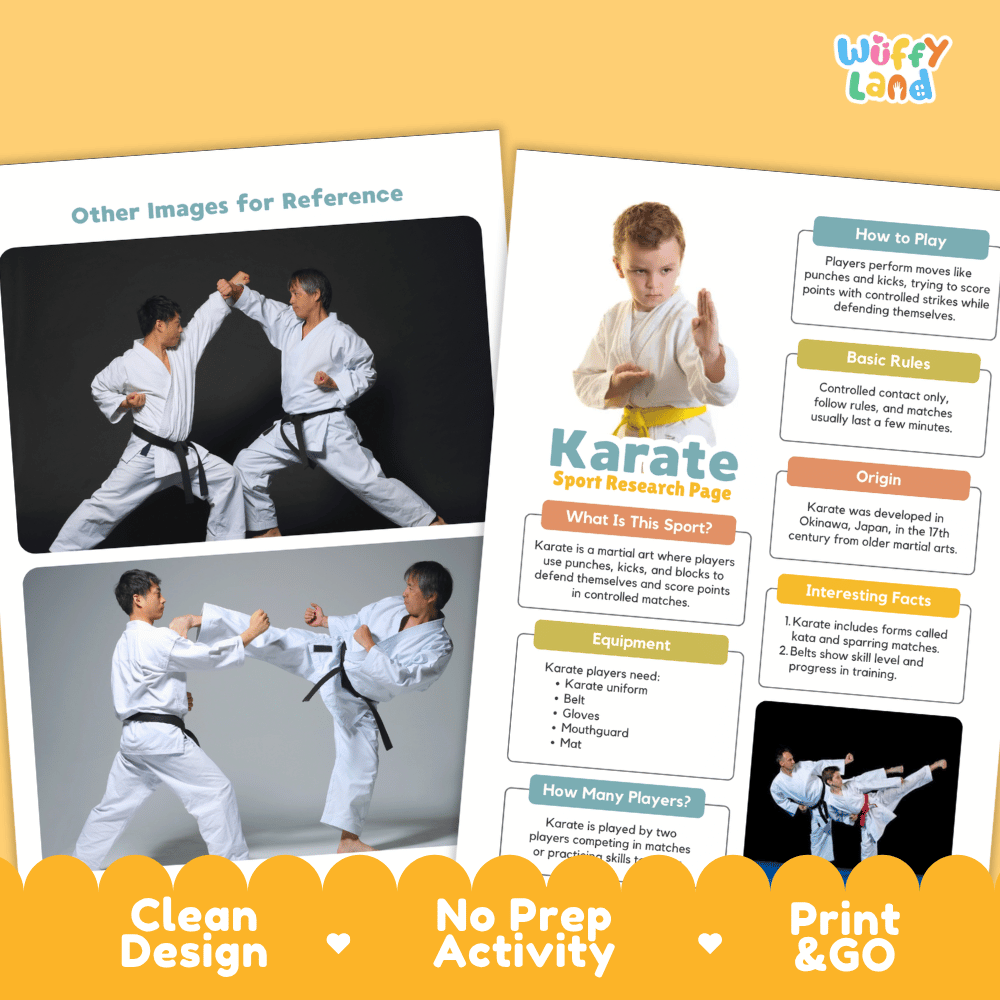 Karate Sport Research Project Worksheets and Fact Sheet
