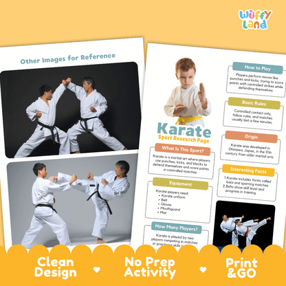 Karate Sport Research Project Worksheets and Fact Sheet