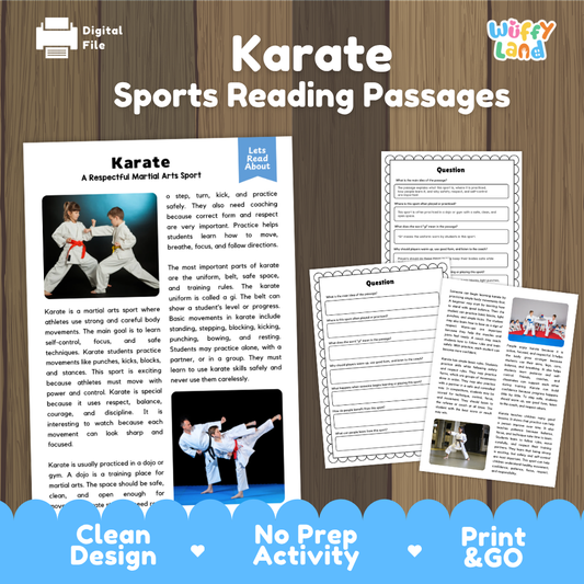 Karate Sports Reading Passages and Comprehension Questions Worksheets