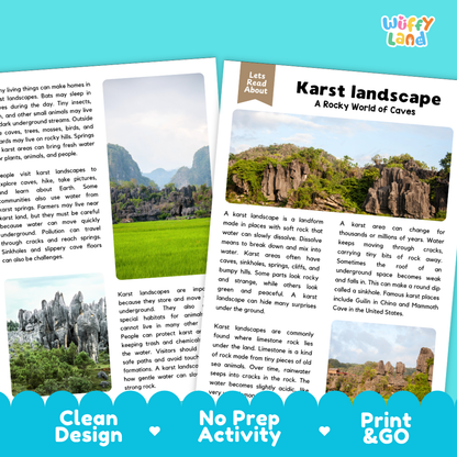 Teacher answer key page showing complete question solutions for karst landscape reading comprehension practice