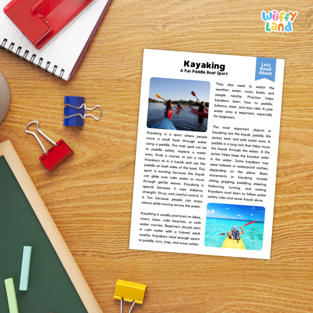 Kayaking Sports Reading Passages and Comprehension Questions Worksheets