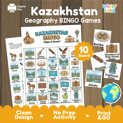 Kazakhstan Geography BINGO Games Printable Activity Boards