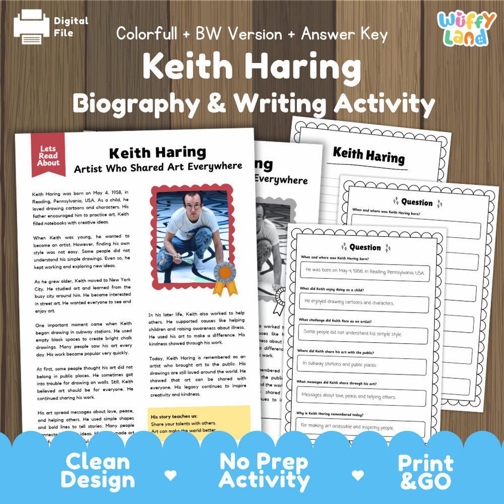 Keith Haring Biography Reading Passage and Writing Activity Worksheets