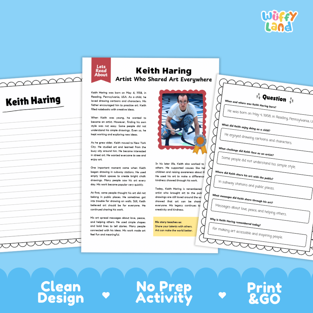 Keith Haring Biography Reading Passage and Writing Activity Worksheets