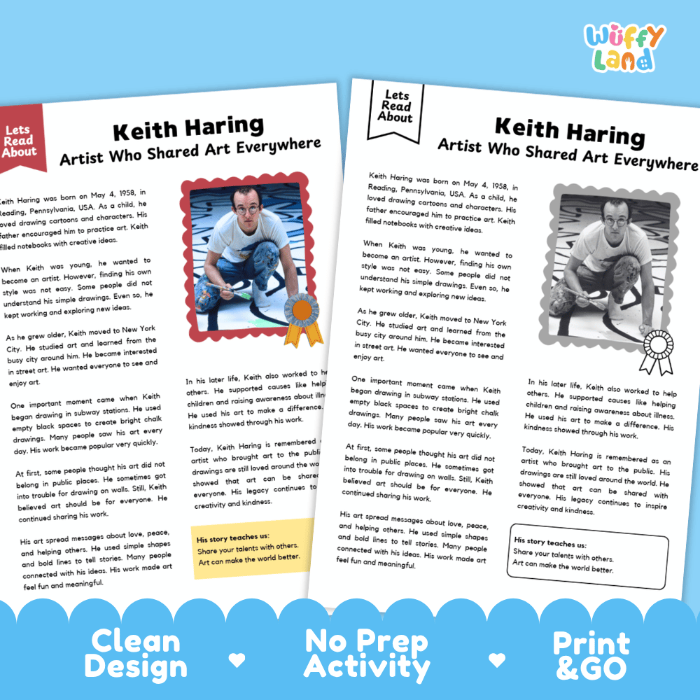 Keith Haring Biography Reading Passage and Writing Activity Worksheets