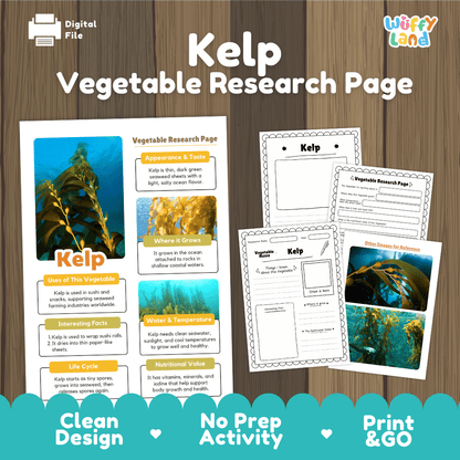 Kelp Vegetable Research Page Worksheets and Fact Sheet