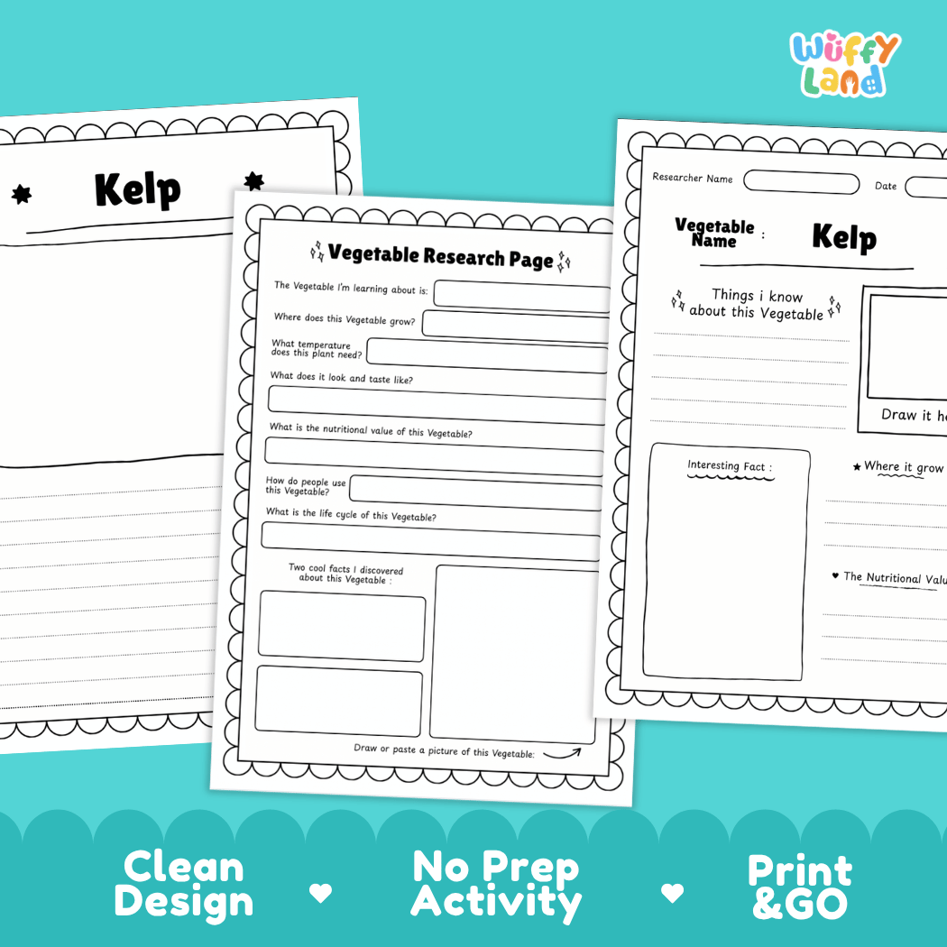 Kelp Vegetable Research Page Worksheets and Fact Sheet
