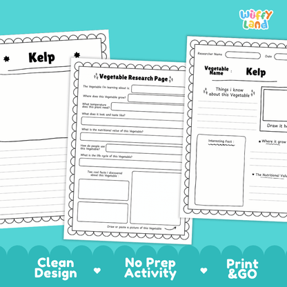 Kelp Vegetable Research Page Worksheets and Fact Sheet