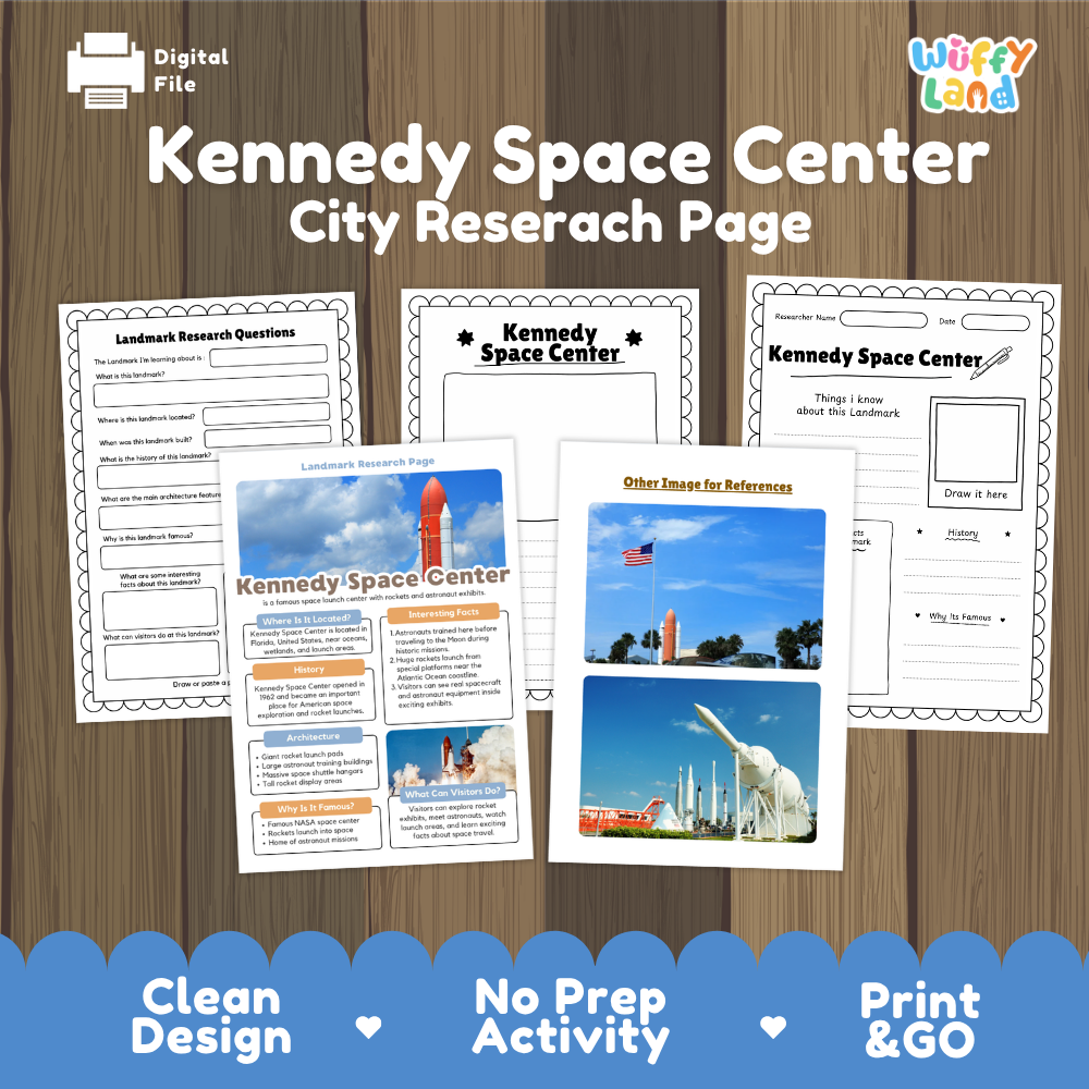 Kennedy Space Center Landmark Research Project Worksheets and Fact Page Activity