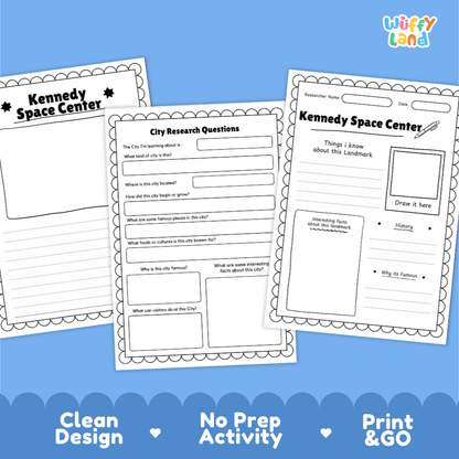 Kennedy Space Center Landmark Research Project Worksheets and Fact Page Activity